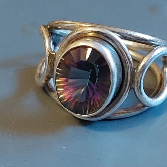 Vintage Bezel Set Mystic Topaz Oval Stone on Sterling Silver Ring Size 7.75 - Picture 8 of 8